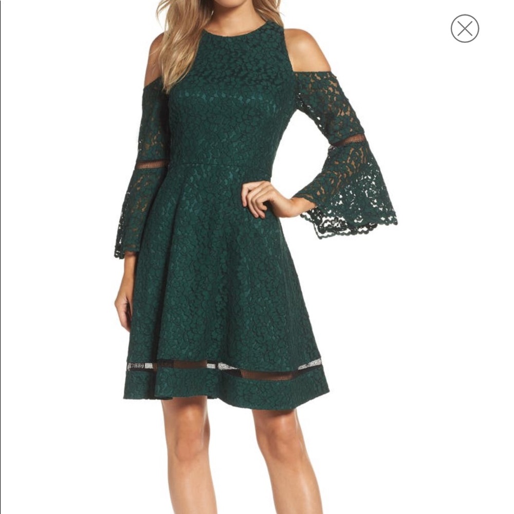 Eliza J Bell Sleeve Cold Shoulder Fit &Flare Dress